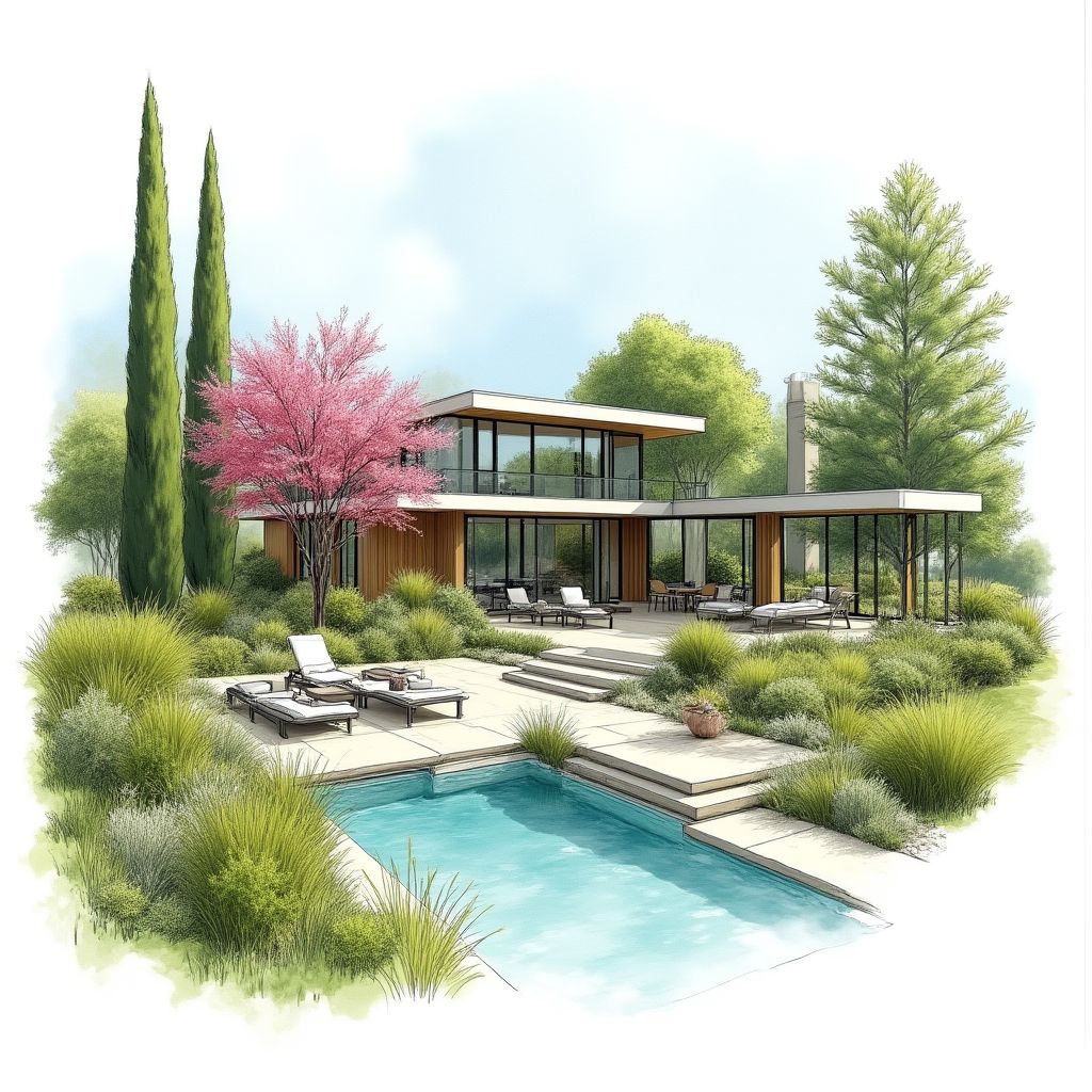 Planification de jardin de villa avec croquis détaillés