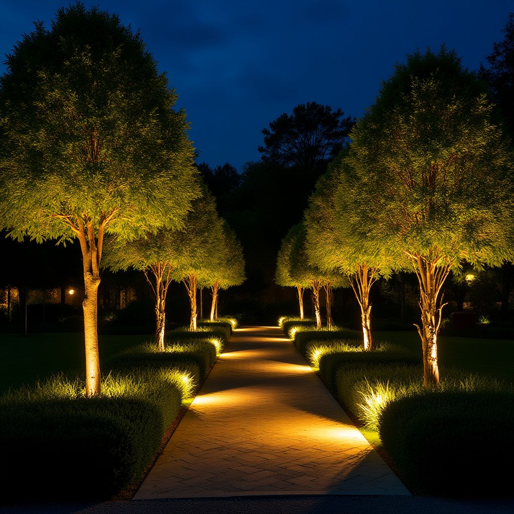 Éclairage nocturne artistique de jardin
