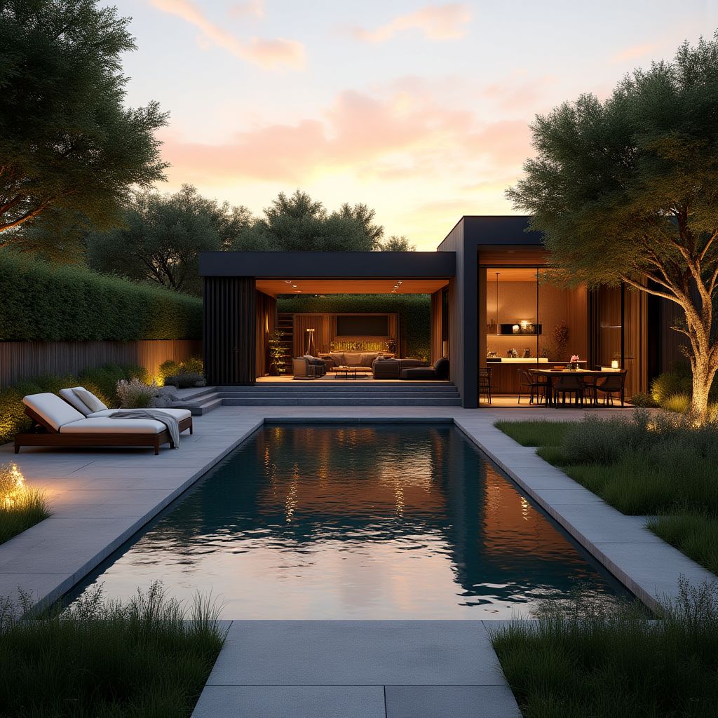 Jardin contemporain avec espace de détente
